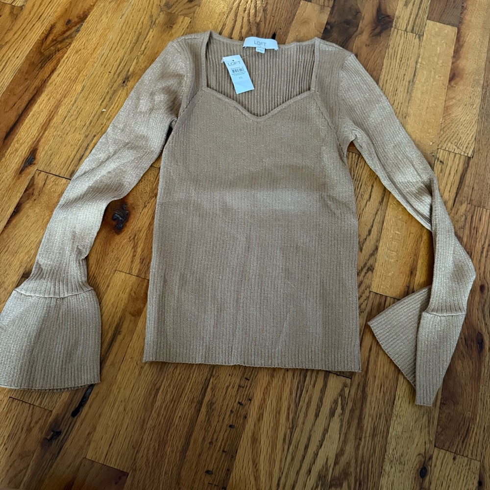 LOFT Ribbed‎ Tan Top with V-Neck